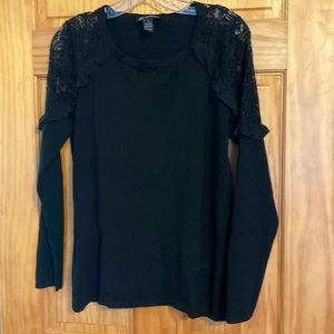 INC  Black Lace Shoulder Top